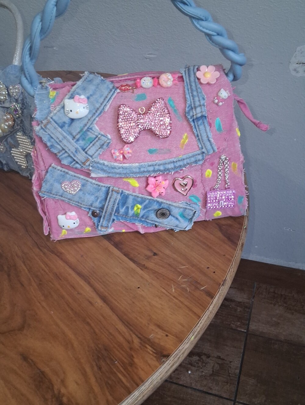 Women Pink Decorative Shoulder Bag Custom Denim design. Purse Is for a girly